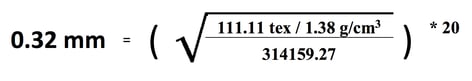 Formula for diameter (mm) of 1000DN Polyester